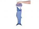 Dirty clothes bag blue fish hand